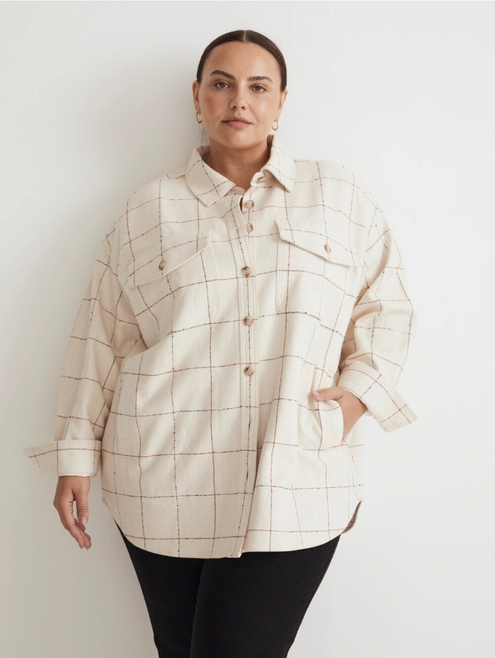 Madewell Bouclé Oversized Shirt-Jacket in Windowpane